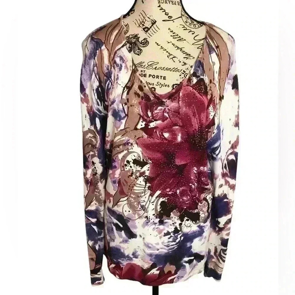 Peck & Peck Women’s Large Knit Multicolor Sweater Embellished L/S - Picture 1 of 5